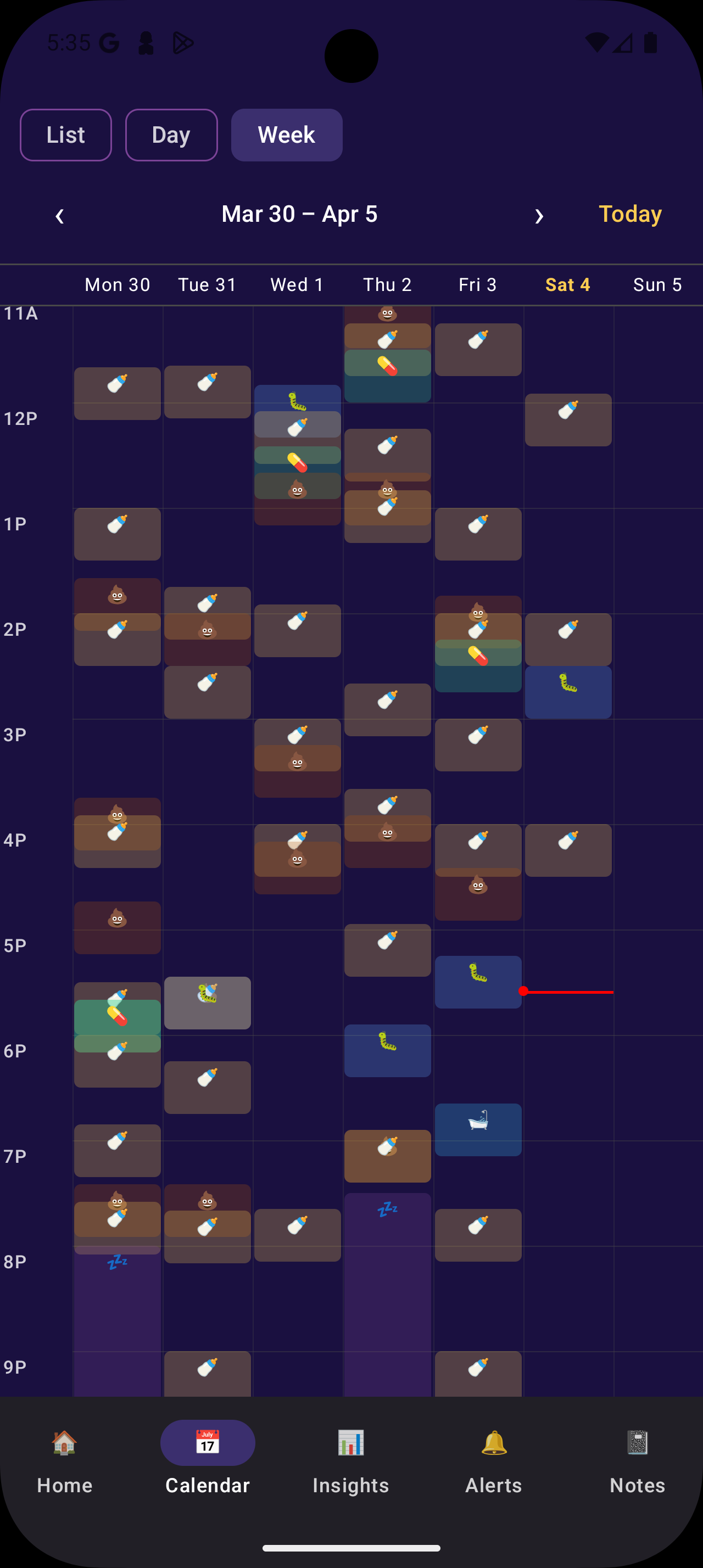Activity Calendar screen
